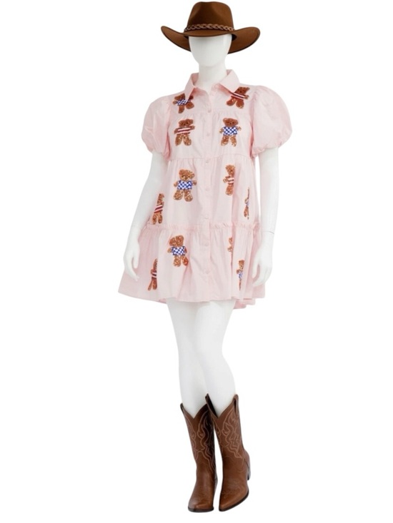 Fantastic Fawn Dresses & Skirts - FANTASTIC FAWN baby pink patriotic sequin bear tiered dress S M L